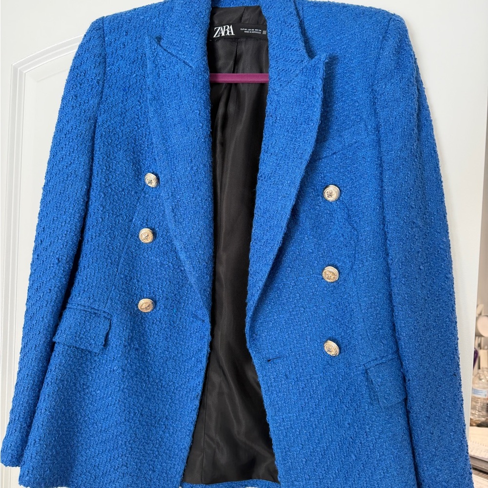 Zara Women's Vibrant Blue Textured Blazer